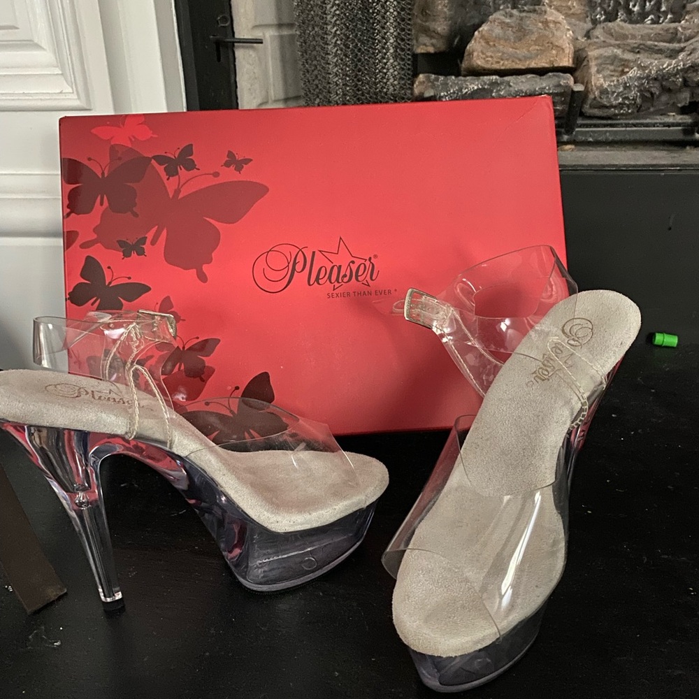Clear women’s platform Ankle-Strap 6 inch heel size 9